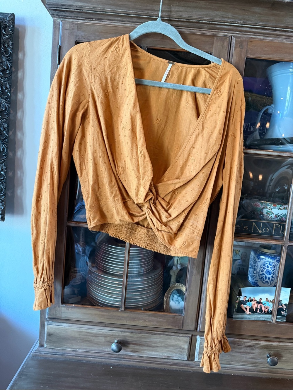 Free People Mustard Twist-Front Long Sleeve Top